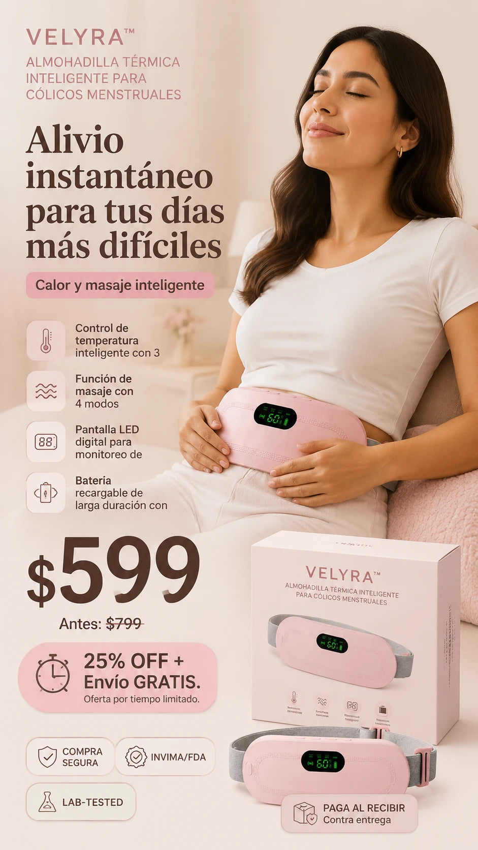 VELYRA™ Almohadilla Térmica Inteligente para Cólicos Menstruales